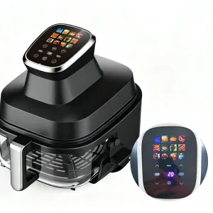 Neue Heißluftfritteuse mit 1500 W und 4 Liter Fassungsvermögen und transparentem, sichtbarem Glas. Knusprige Heißluftfritteuse mit farbenfrohem Digitalanzeigefeld